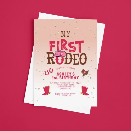 Erste Rodeo Cowgirl Peach 1. Geburtstag Einladung