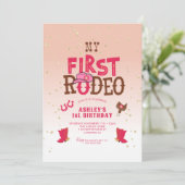 Erste Rodeo Cowgirl Peach 1. Geburtstag Einladung (Stehend Vorderseite)