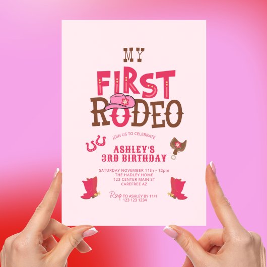 Erste Rodeo Cowgirl Pink 3. Geburtstag Einladung
