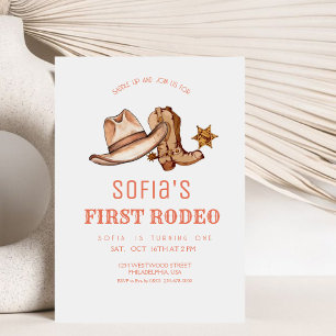Erste Rodeo Cowgirl Western Modern Birthday Party Einladung