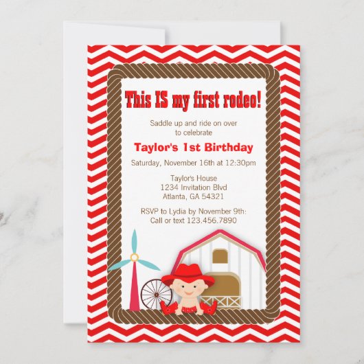 Erste Rodeo-Geburtstags-Einladung Einladung (Vorderseite)