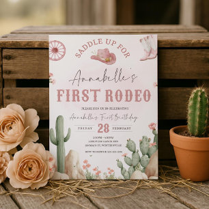 Erste Rodeo-Geburtstagseinladung, Rosa Western Einladung