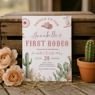 Erste Rodeo-Geburtstagseinladung, Rosa Western Einladung