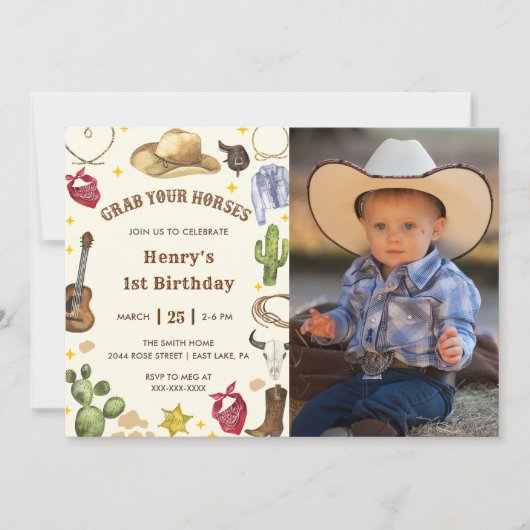 Erste Rodeo Grab Your Horses Foto Einladung (Vorderseite)