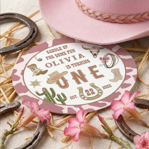 Erste Rodeo Western Cowgirl 1. Geburtstagsfeier Runder Pappuntersetzer