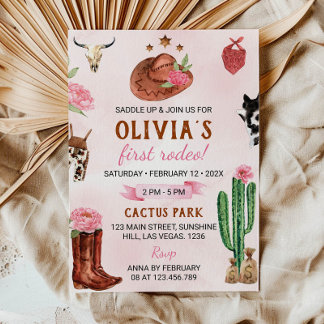 Erste Rodeo Western Cowgirl Birthday Einladung