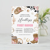 ERSTE RODEO Western Cowgirl Geburtstag Einladung (Stehend Vorderseite)