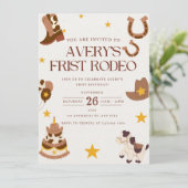 Erste Rodeo Western Geburtstagsparty Einladung (Stehend Vorderseite)