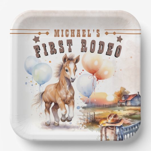 Erste RODEO | Wild West Cowboy 1st Birthday Boy Pappteller (Vorderseite)