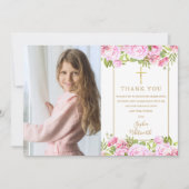 Erste Rose der Heiligen Kommune Blumenbeete Foto Dankeskarte (Vorderseite)