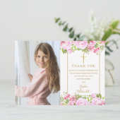 Erste Rose der Heiligen Kommune Blumenbeete Foto Dankeskarte (Stehend Vorderseite)