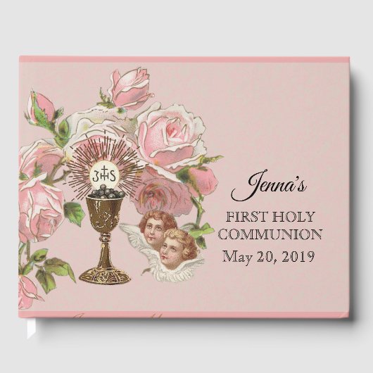 Erste Rose der Heiligen Kommunion Vintag Chalice Gästebuch (Vorderseite)