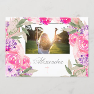 Erste Rose des Heiligen Kommunion Foto Blumenladen Einladung