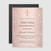 Erste Rose Gold Glitzer Luxus Magneteinladung (Vorne/Hinten)