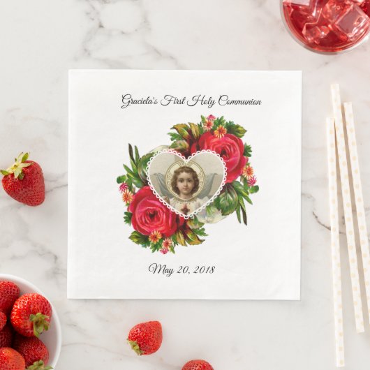 Erste Rote Rosen der Heiligen Kommunion Jesus Cros Serviette (Beispiel)