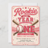 Erste Saison Rosa Baseball Geburtstag Einladung (Vorderseite)