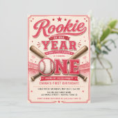 Erste Saison Rosa Baseball Geburtstag Einladung (Stehend Vorderseite)