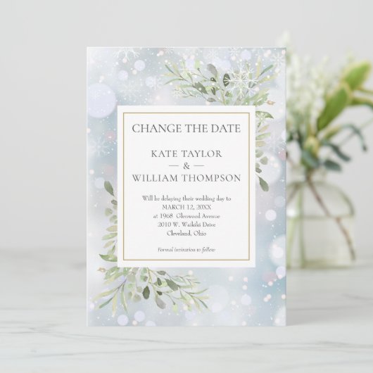 Erste Schneeflocken Ändern Sie die Blätter des Dat Save The Date (Stehend Vorderseite)
