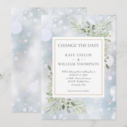 Erste Schneeflocken Ändern Sie die Blätter des Dat Save The Date (Vorne/Hinten)