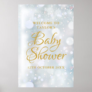 Erste Schneeflocken-Baby-Shower-Willkommensschild Poster