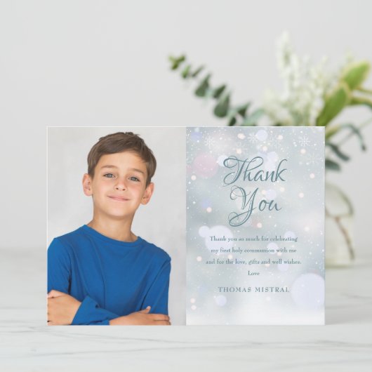 Erste Schneeflocken Erste Heilige Kommune Dankeskarte (Stehend Vorderseite)