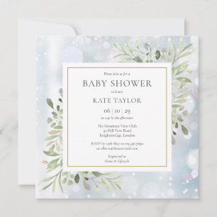 Erste Schneeflocken Grünzeug Babyparty Sprinkle Einladung