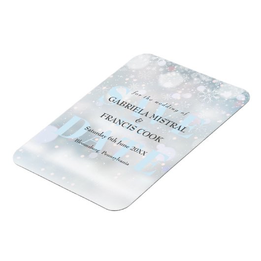 Erste Schneeflocken Save the Date Magnet (Linke Seite)