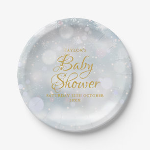 Erste Schneeflocken Winter-Baby-Party / Sprinkle Pappteller