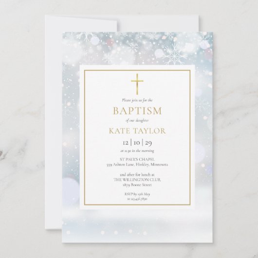 Erste Schneeflocken Wintertaufe feiern Invita Einladung (Vorderseite)