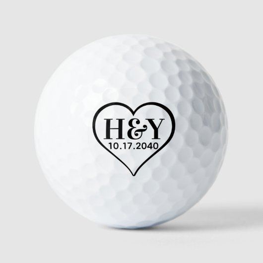 Erste Schritte der Hochzeitmonogramm Datum Schwarz Golfball (Vorderseite)