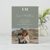 Erste Schritte grün schlicht 2 Fotos qr Hochzeit Einladung (Stehend Vorderseite)