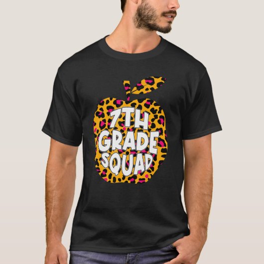 Erste Schule 7. Klasse Squad Leopard Zurück Scho T-Shirt (Vorderseite)