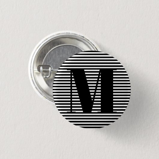 Erste Schwarz-weiße Streifen in Monogramm anpassen Button (Vorne & Hinten)