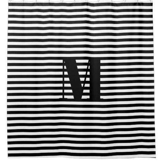 Erste Schwarz-weiße Streifen in Monogramm anpassen Duschvorhang (Vorderseite)
