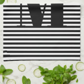 Erste Schwarz-weiße Streifen in Monogramm anpassen Geschirrtuch (Gefaltet)