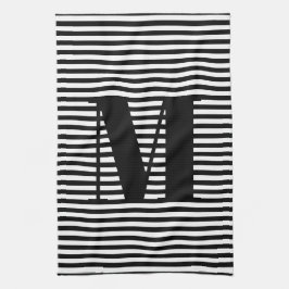 Erste Schwarz-weiße Streifen in Monogramm anpassen Geschirrtuch