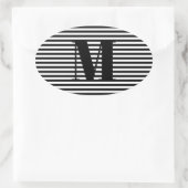 Erste Schwarz-weiße Streifen in Monogramm anpassen Ovaler Aufkleber (Tasche)