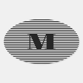 Erste Schwarz-weiße Streifen in Monogramm anpassen Ovaler Aufkleber