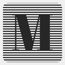 Erste Schwarz-weiße Streifen in Monogramm anpassen Quadratischer Aufkleber