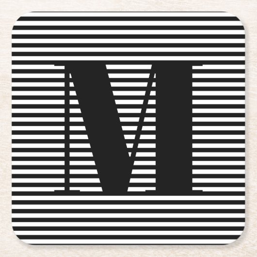 Erste Schwarz-weiße Streifen in Monogramm anpassen Rechteckiger Pappuntersetzer (Vorderseite)