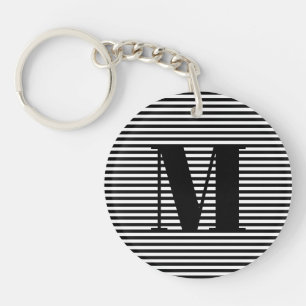 Erste Schwarz-weiße Streifen in Monogramm anpassen Schlüsselanhänger