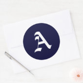 Erste Siegel "A" für Navy Blue & White Monogram Runder Aufkleber (Umschlag)