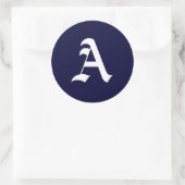 Erste Siegel "A" für Navy Blue & White Monogram Runder Aufkleber (Tasche)