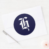 Erste Siegel "H" für Navy Blue & White Monogram Runder Aufkleber (Umschlag)