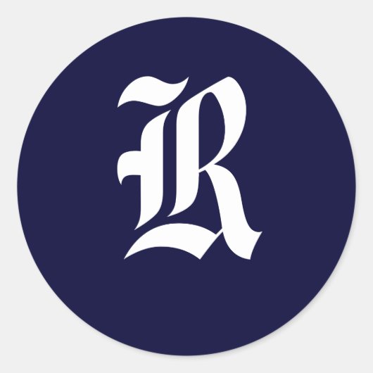 Erste Siegel "R" für Navy Blue & White Monogram Runder Aufkleber (Vorderseite)