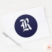 Erste Siegel "R" für Navy Blue & White Monogram Runder Aufkleber (Umschlag)