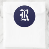 Erste Siegel "R" für Navy Blue & White Monogram Runder Aufkleber (Tasche)