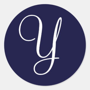 Erste Siegel "Y" für Navy Blue & White Monogram Runder Aufkleber