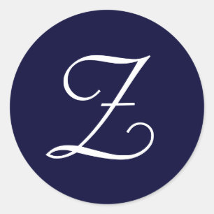 Erste Siegel "Z" für Navy Blue & White Monogram Runder Aufkleber