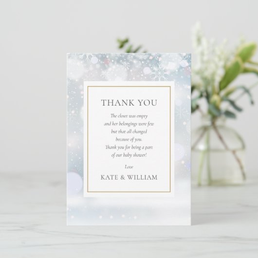 Erste Snowflakes Baby Duschgedicht Dankeskarte (Stehend Vorderseite)